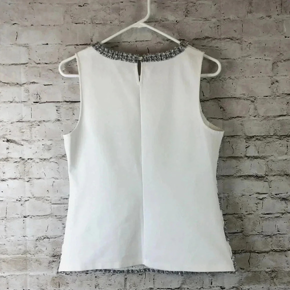 J Crew Fringe Tank Top Shell Tweed Lace Ivory Metallic Silver Gray Size Small. D - Picture 7 of 8